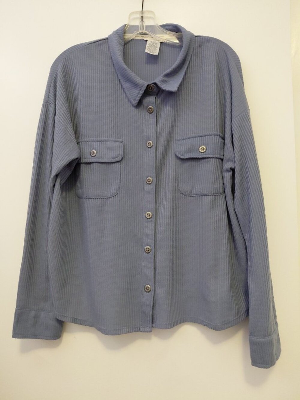 Lucky Brand Waffle Knit Button Down Shirt Slate Blue XL